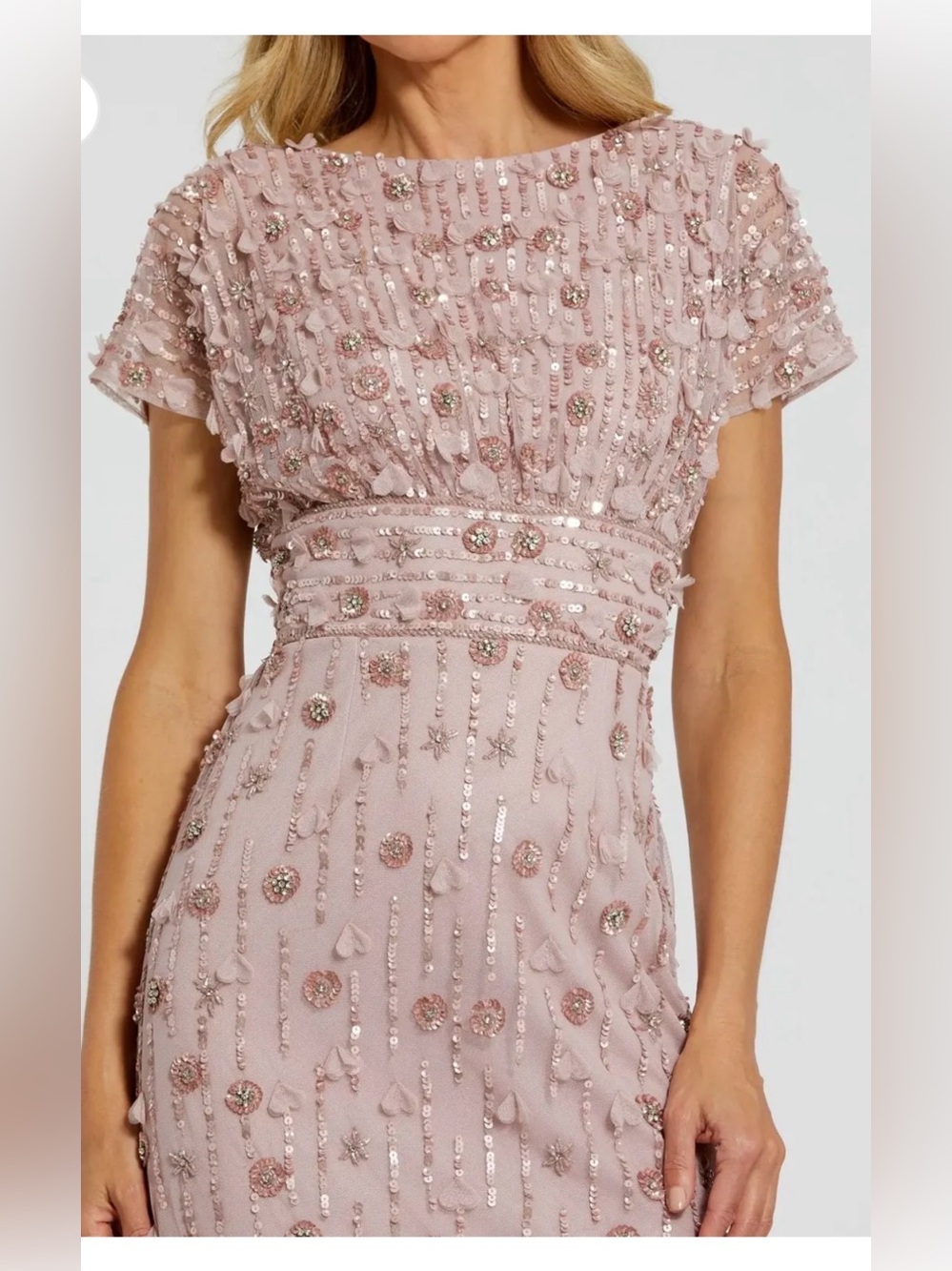 MAC DUGGAL Dress Size 8 NEW Pink Sheath Midi Dress Floral Beading - Picture 12 of 12